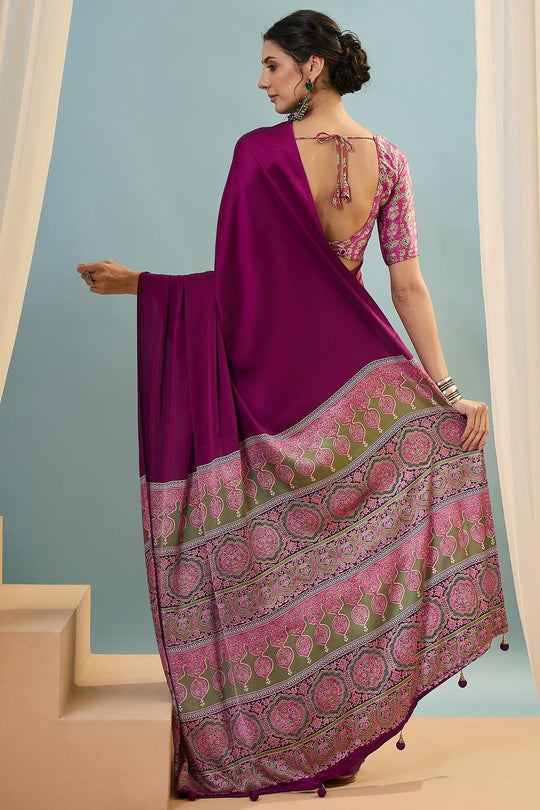 Aqila Wine Modal Ajrakh Printed Ready to Wear One Minute Saree