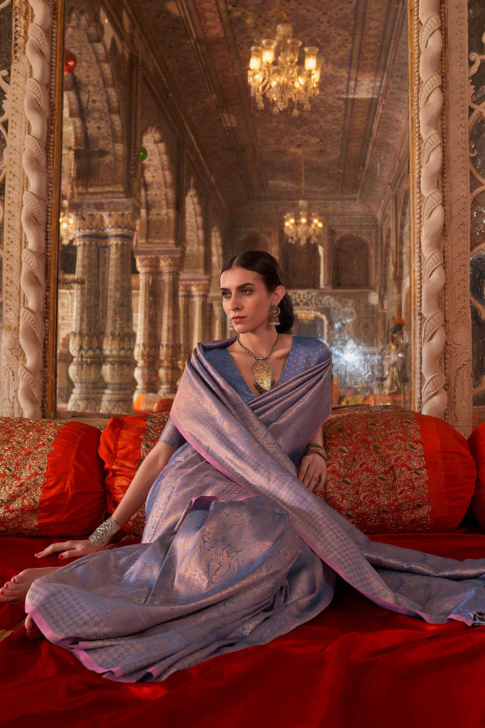 Shana Violet Silk Woven Ready to Wear One Minute Saree