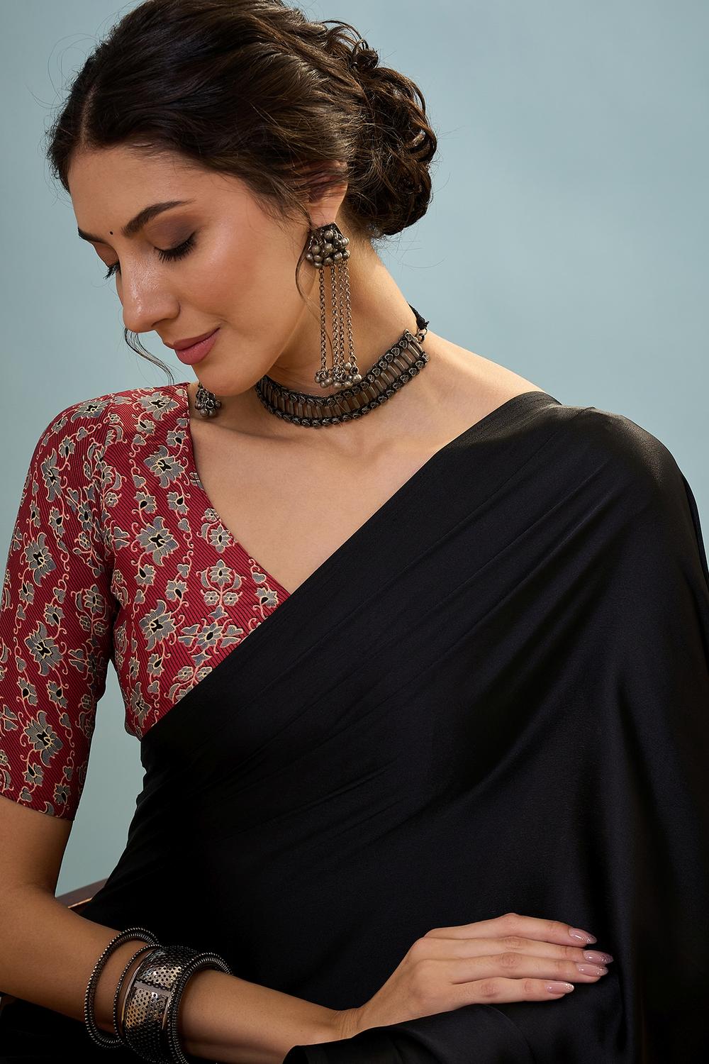 Aqila Black Modal Ajrakh Printed Ready to Wear One Minute Saree