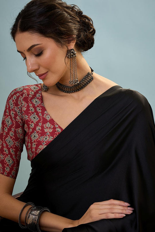 Aqila Black Modal Ajrakh Printed Ready to Wear One Minute Saree