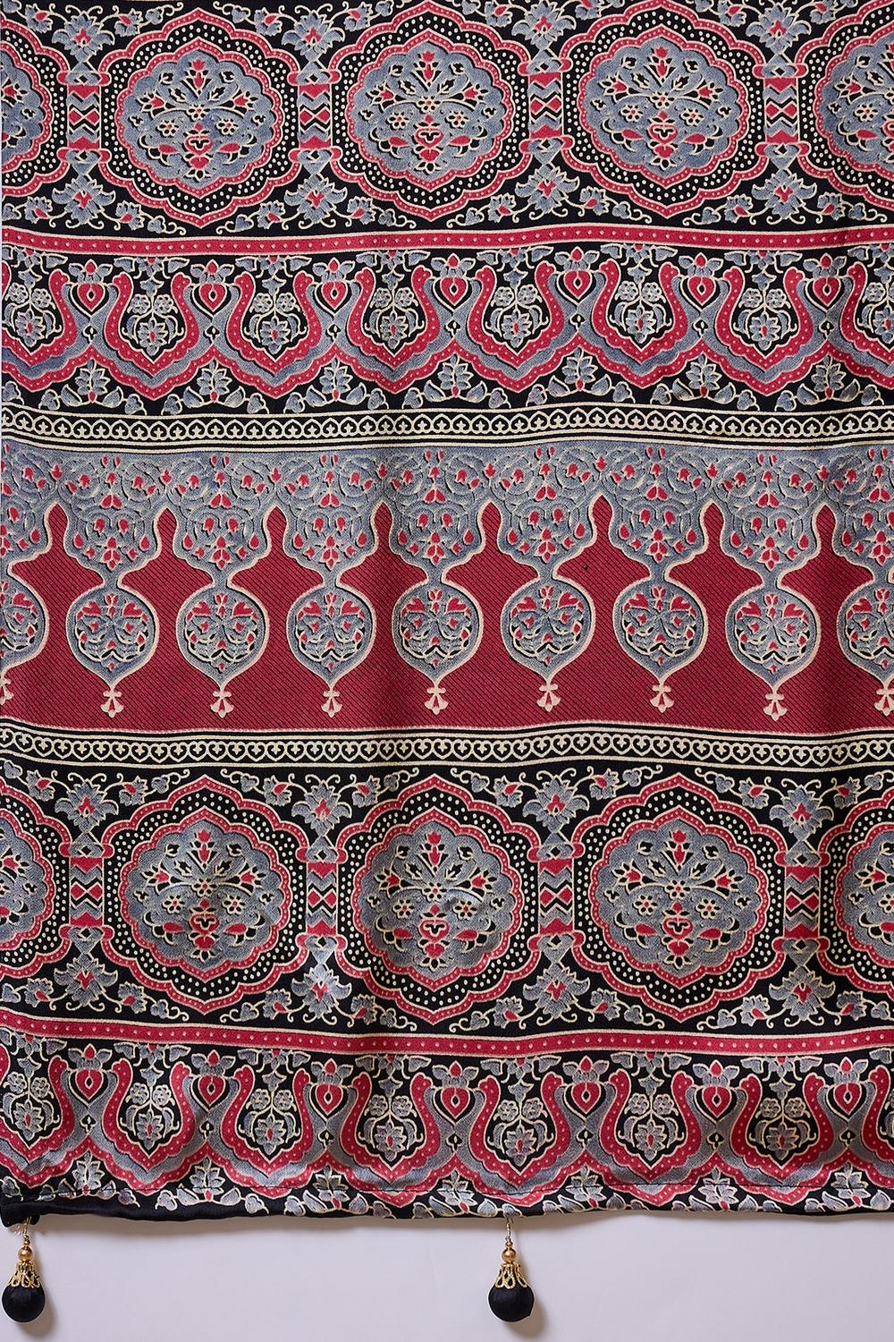 Aqila Black Modal Ajrakh Printed Ready to Wear One Minute Saree
