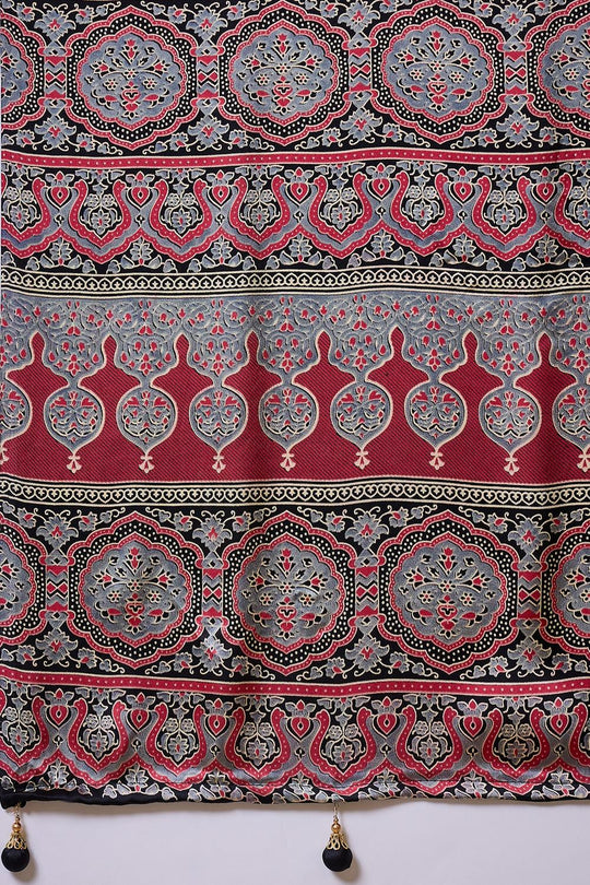 Aqila Black Modal Ajrakh Printed Ready to Wear One Minute Saree