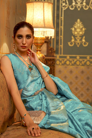 Shika Blue Weaving Silk One Minute Saree