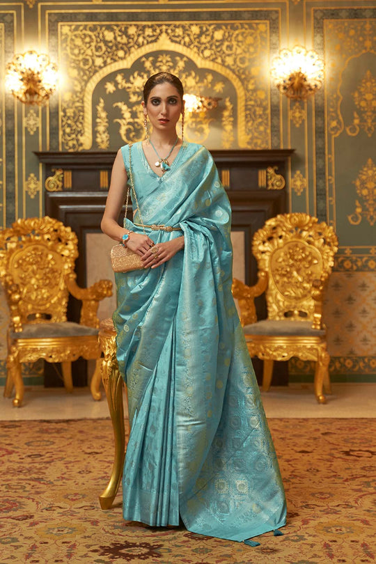 Shika Blue Weaving Silk One Minute Saree