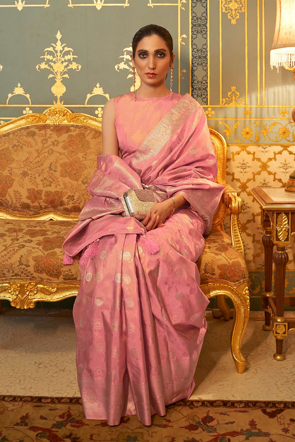 Shika Pink Weaving Silk One Minute Saree