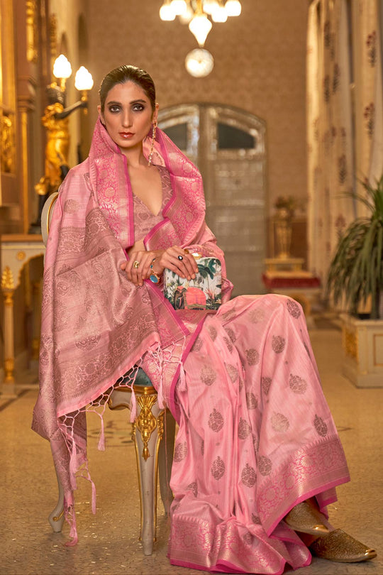 Kimaya Pink Weaving Silk One Minute Saree