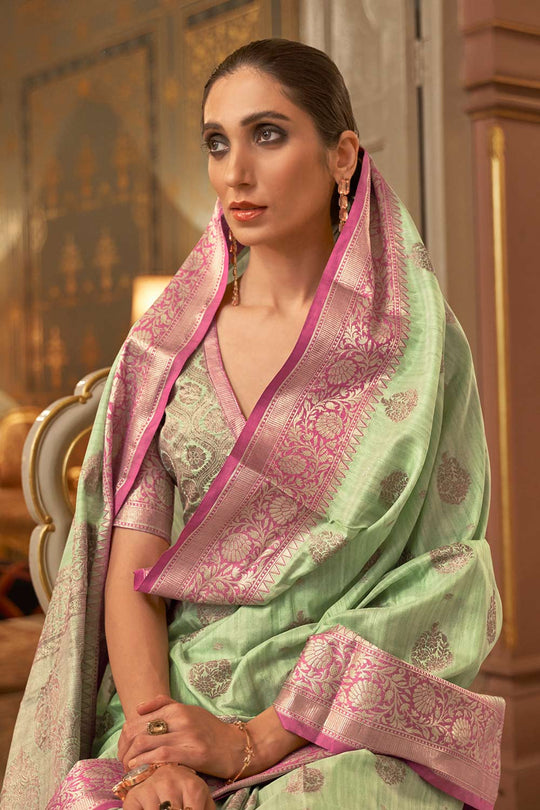 Kimaya Light Green Weaving Silk One Minute Saree