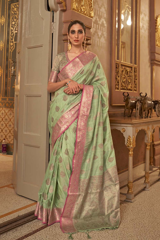 Kimaya Light Green Weaving Silk One Minute Saree