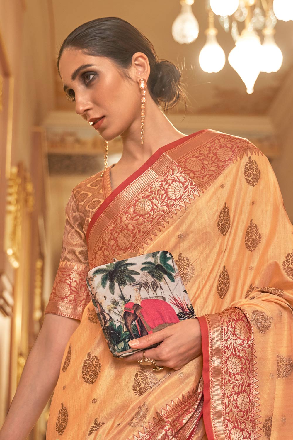 Kimaya Peach Weaving Silk One Minute Saree