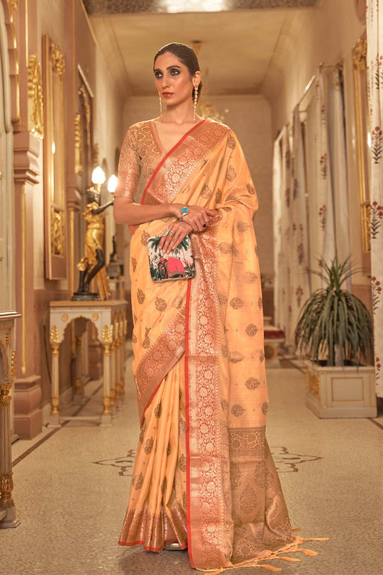 Kimaya Peach Weaving Silk One Minute Saree