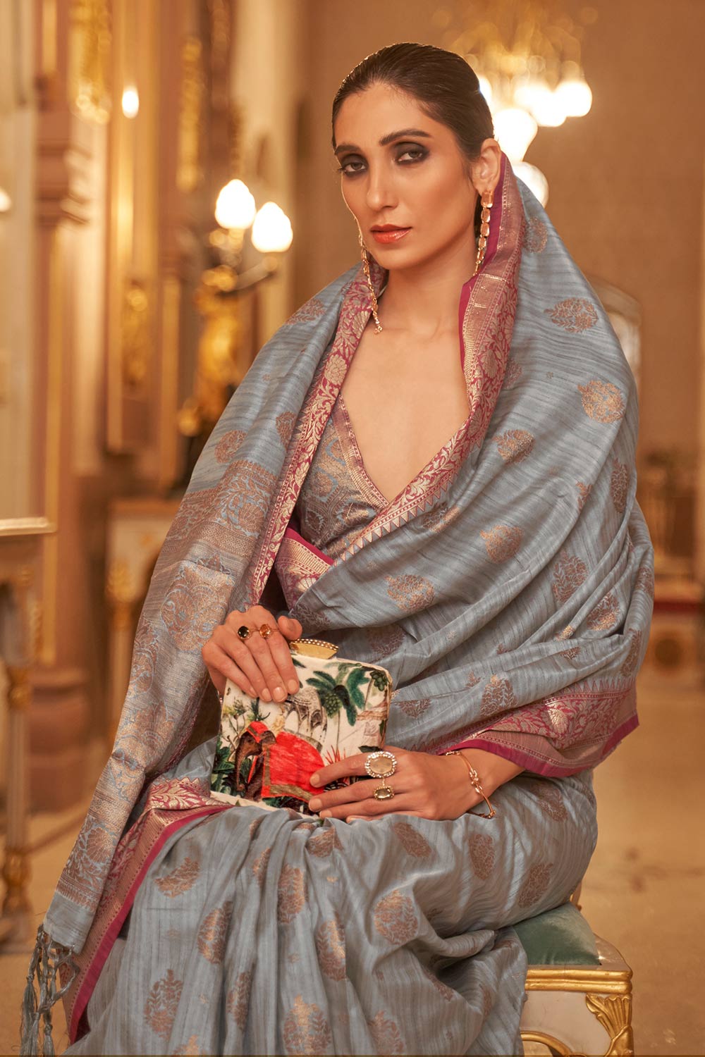 Kimaya Grey Weaving Silk One Minute Saree