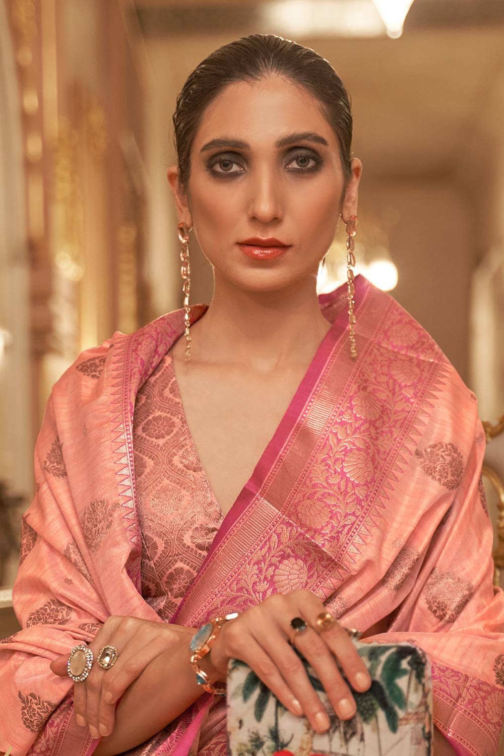 Kimaya Light Pink Weaving Silk One Minute Saree