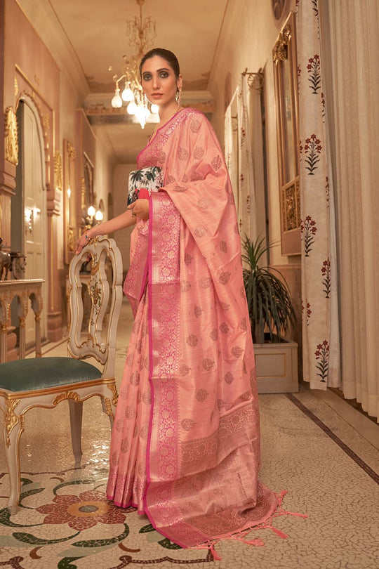 Kimaya Light Pink Weaving Silk One Minute Saree