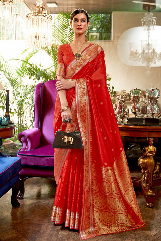 Afsa Red Weaving Silk One Minute Saree