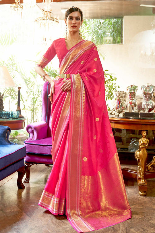 Afsa Pink Weaving Silk One Minute Saree