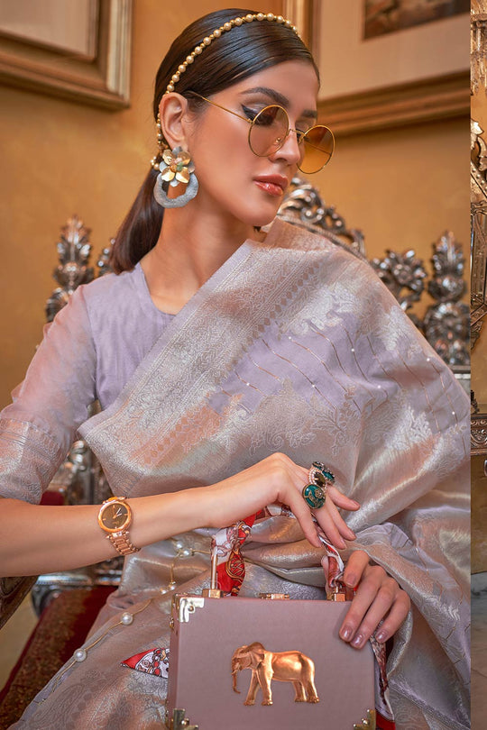 Korin Stone Grey Modal Silk Zari & Sequins One Minute Saree