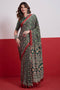 Evita Green and Red Ajrakh Printed Semi Modal Mirror Work Ready to Wear Saree