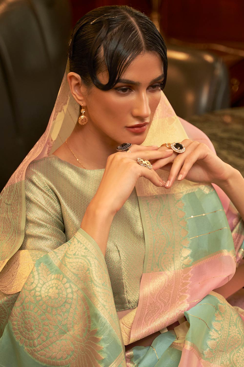 Gabriella Multi Color Sequin Organza One Minute Saree