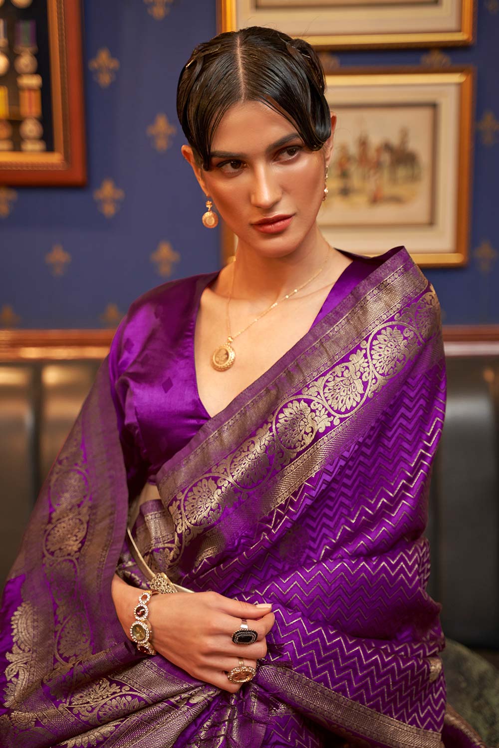 Hazel Purple Weaving Satin Silk One Minute Saree