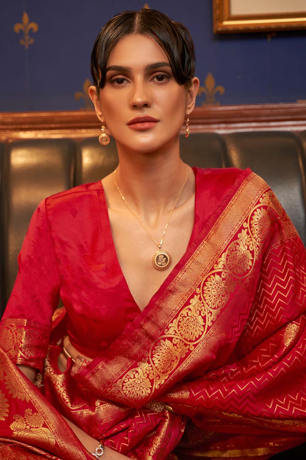 Hazel Red Weaving Satin Silk One Minute Saree