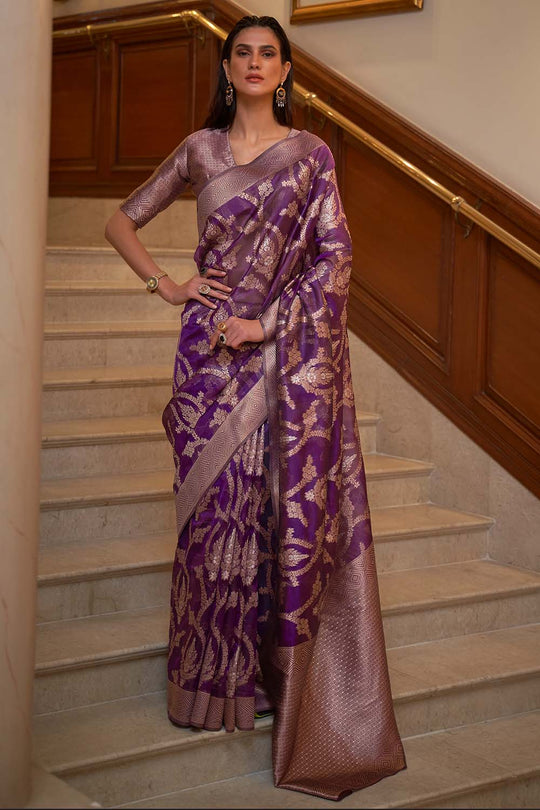 Keesha Violet Two Tone Organza Weave One Minute Saree