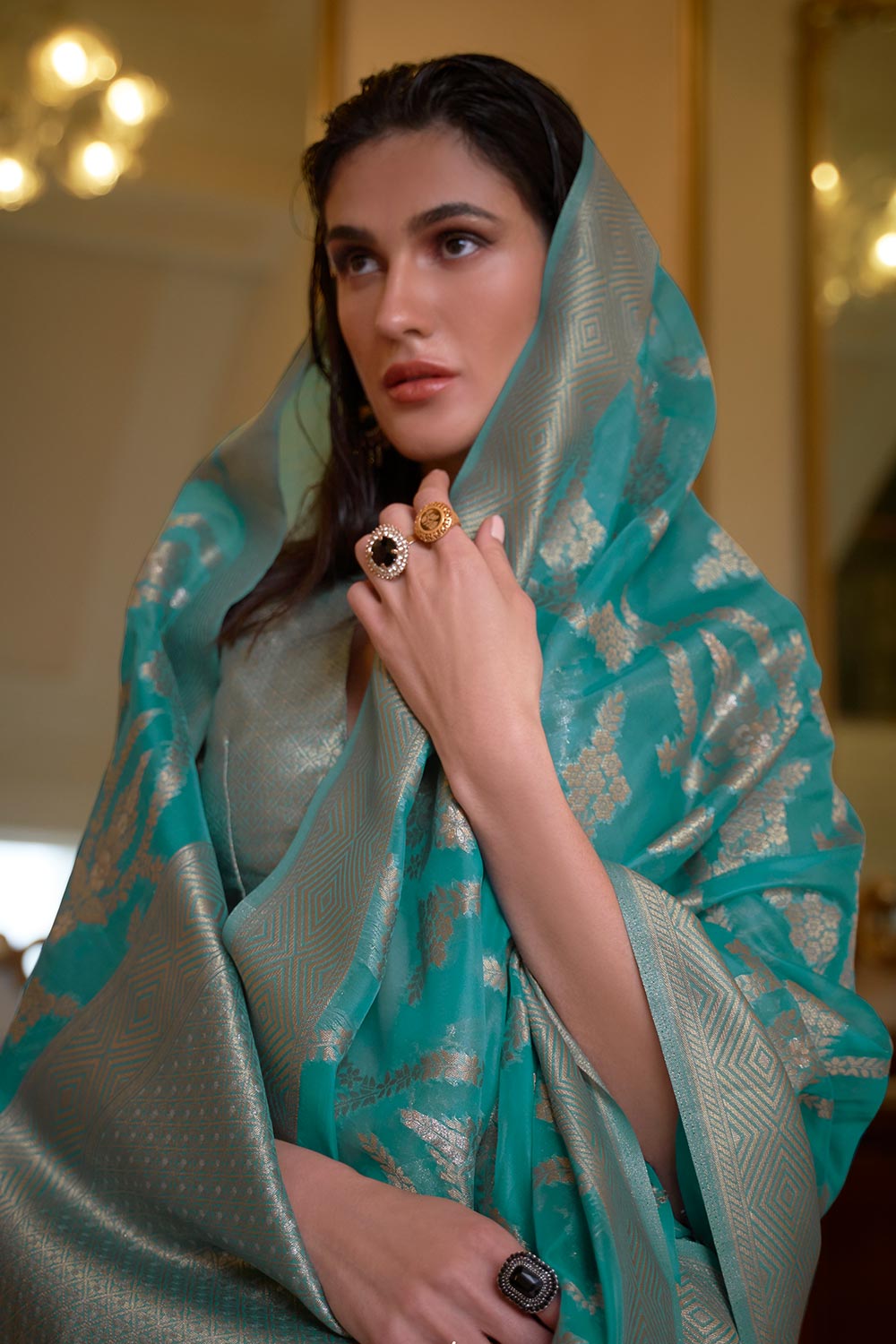 Keesha Blue Organza Weaving One Minute Saree