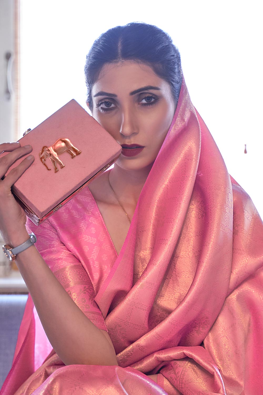 Sania Peach Pink Handloom Weaving Silk Ready to Wear Saree