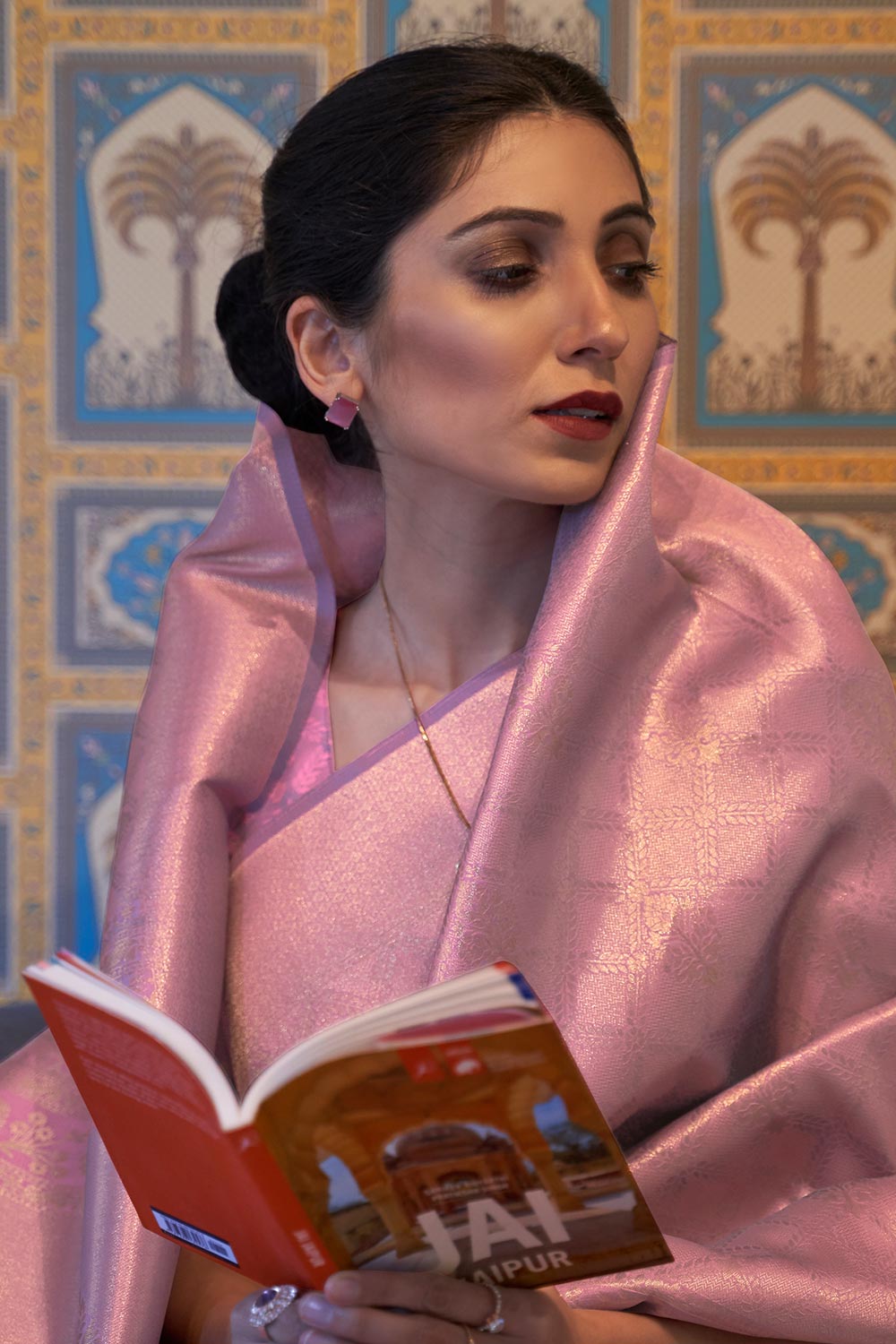 Lyra Light Pink Weaving Silk One Minute Saree