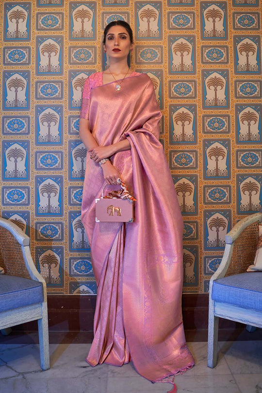 Sania Rose Pink Handloom Weaving Silk Ready to Wear Saree