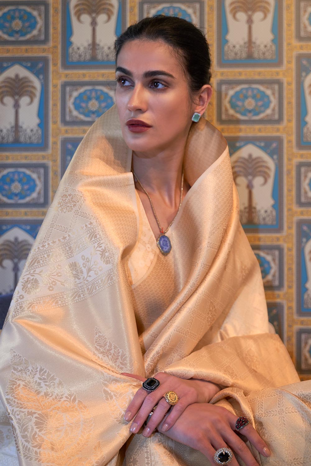 Sania Cream Handloom Weaving Silk Ready to Wear Saree