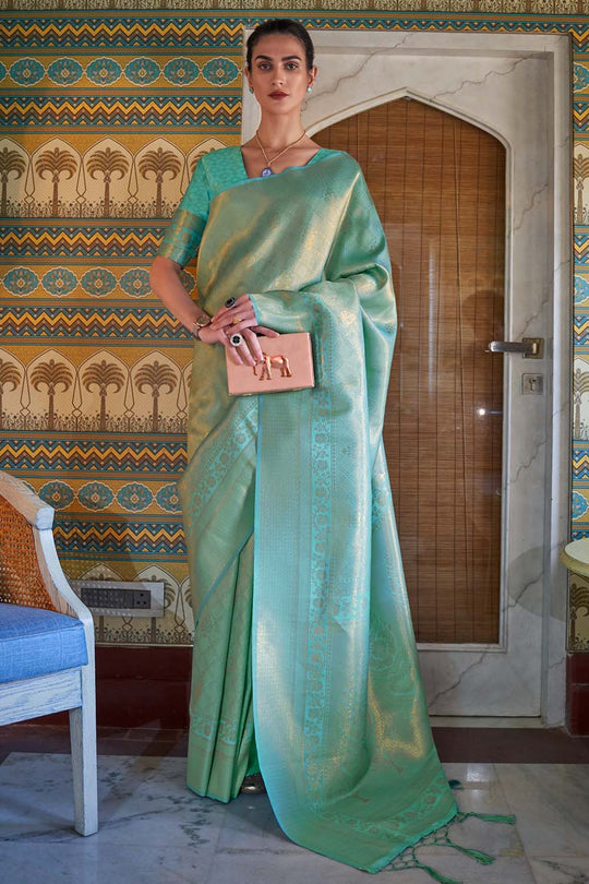 Sania Mint Green Handloom Weaving Silk Ready to Wear Saree
