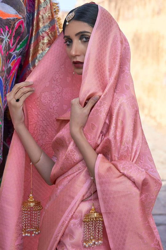 Milan Grande Pink Sequins Handloom Silk One Minute Saree