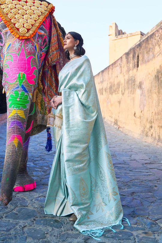 Milan Grande Blue Sequins Handloom Silk One Minute Saree