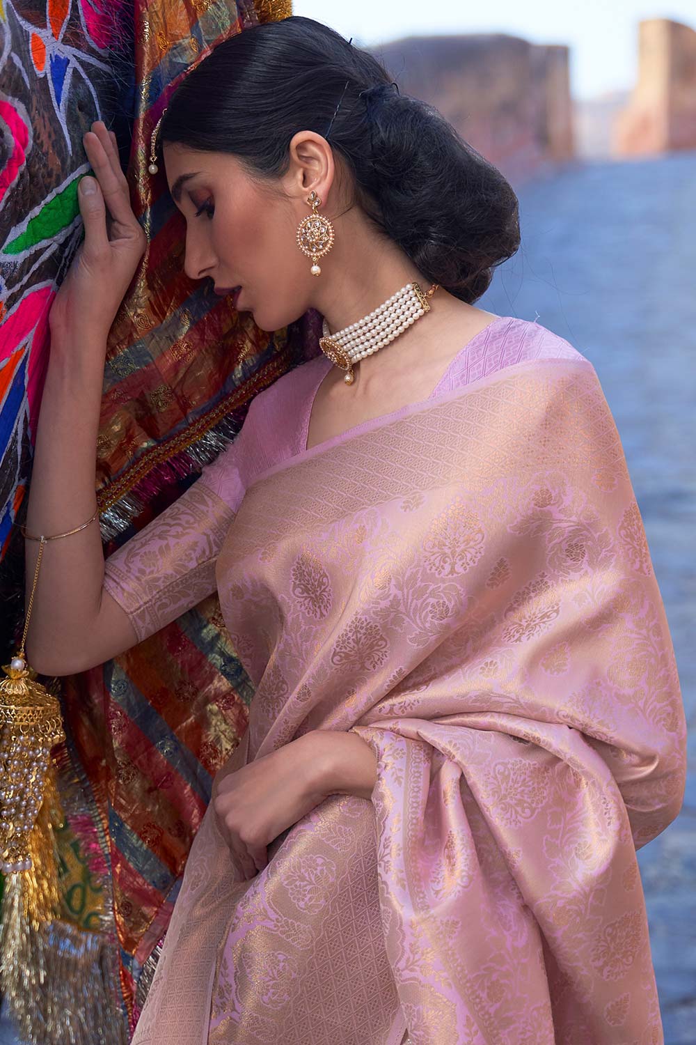 Lyra Cream Weaving Silk One Minute Saree