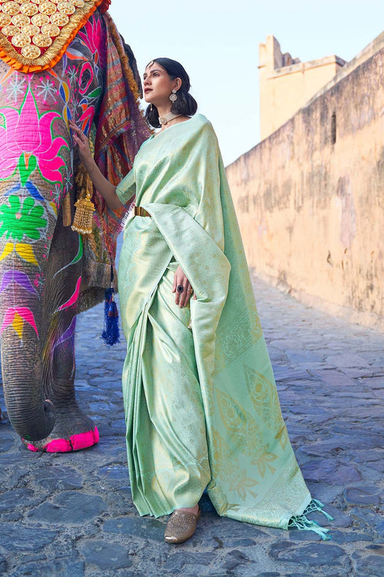 Milan Grande Green Sequins Handloom Silk One Minute Saree