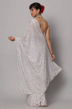 Salma Pearl White Sequins Embroidery Faux Georgette One Minute Saree