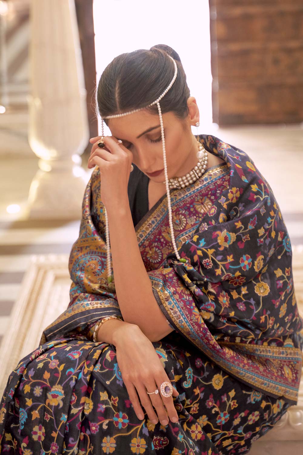 Viola Black Modal Handloom Silk One Minute Saree