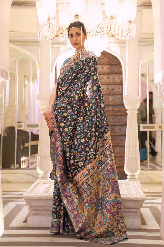 Viola Black Modal Handloom Silk One Minute Saree