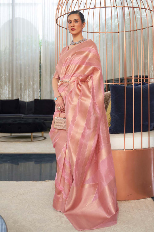 Laila Pink Organza Lace One Minute Saree