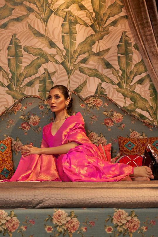 Afsa Pink Two-Tone Silk Weaving One Minute Saree