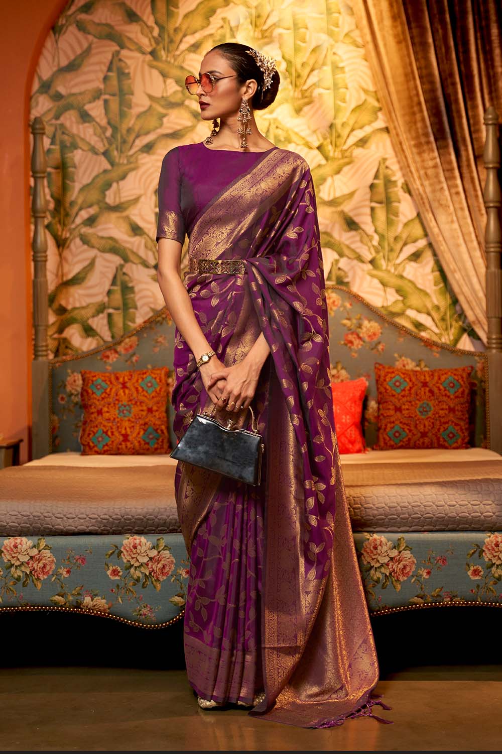 Afsa Violet Two-Tone Silk Weaving One Minute Saree