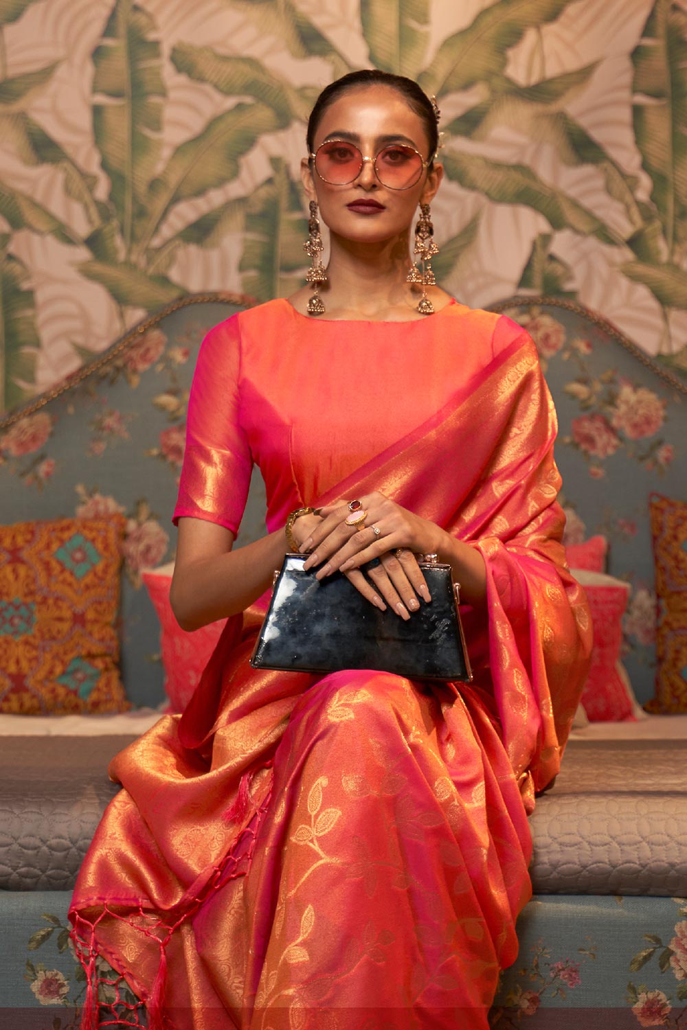 Afsa Pink Two-Tone Silk Weaving One Minute Saree