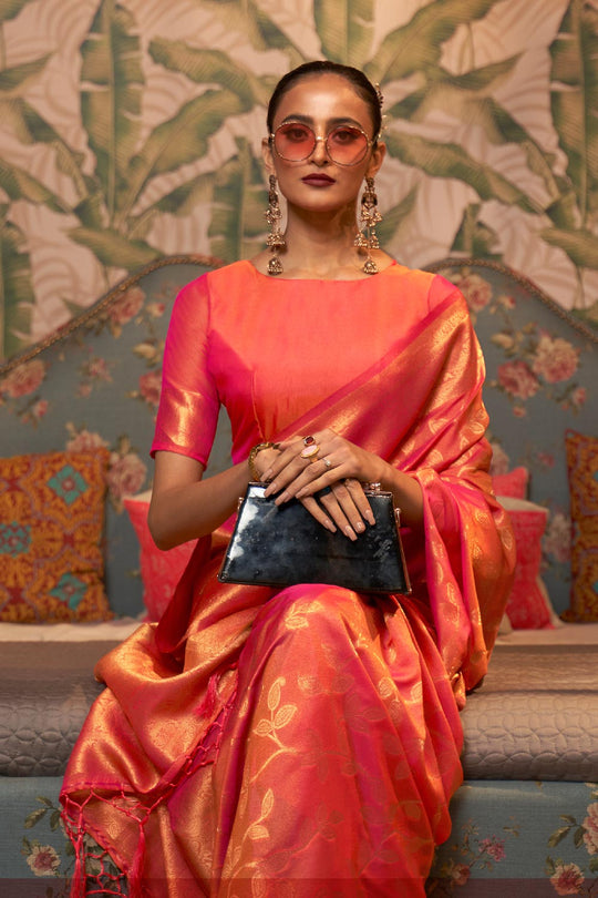 Afsa Pink Two-Tone Silk Weaving One Minute Saree