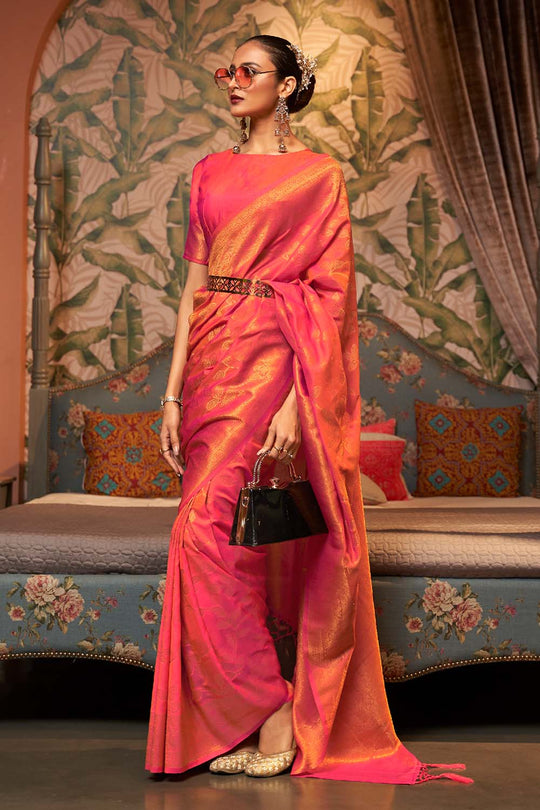Afsa Pink Two-Tone Silk Weaving One Minute Saree