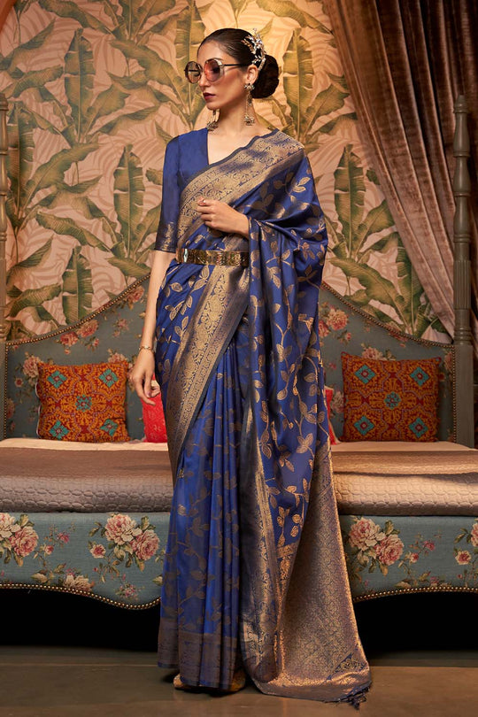Afsa Navy Blue Two-Tone Silk Weaving One Minute Saree