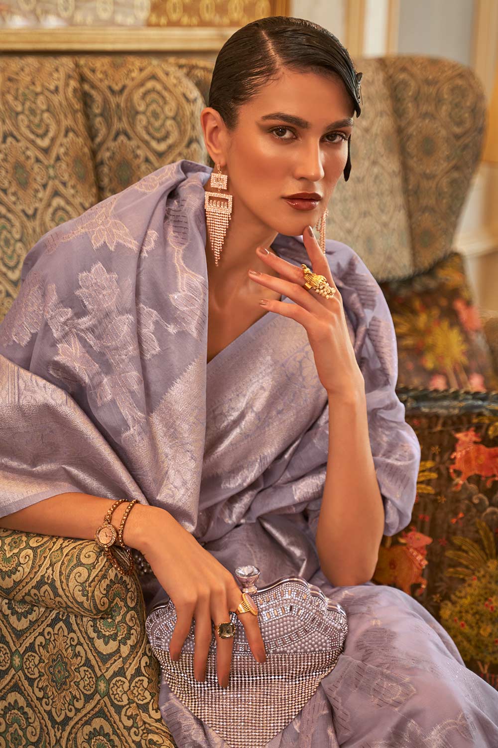 Alika Grey Modal Handloom Sequins Silk One Minute Saree