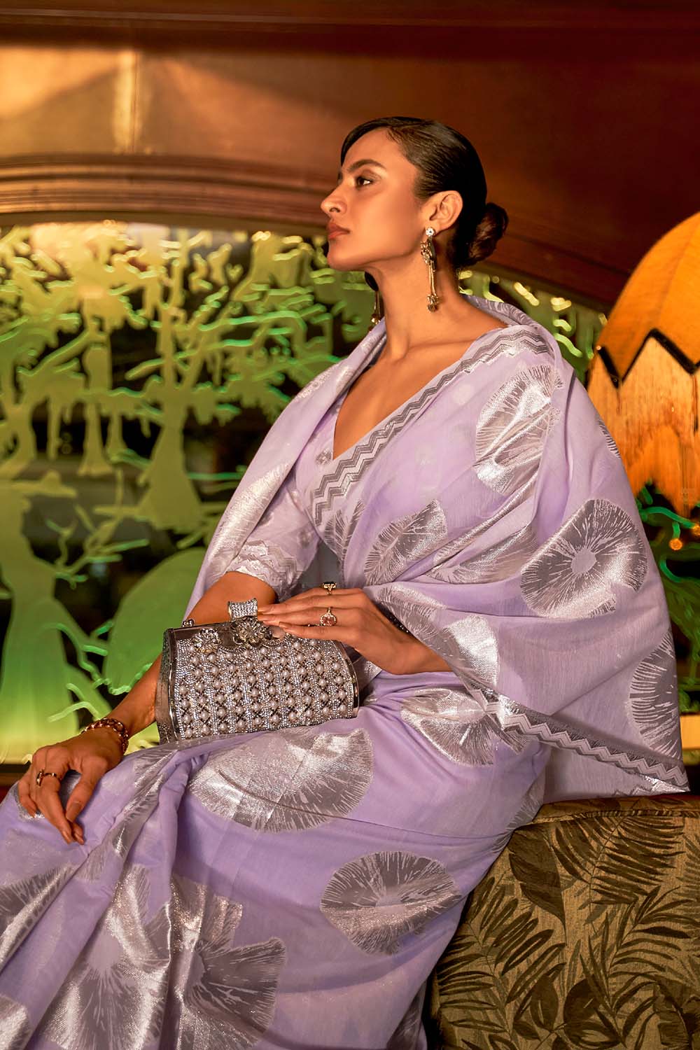 Victoria Light Lavender Zari Handloom Weaving Silk One Minute Saree