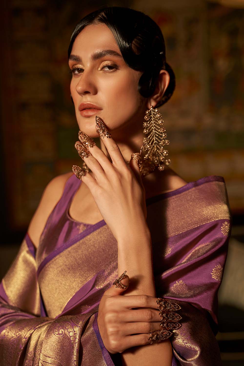 Anaya Purple Zari Handloom Weaving Silk One Minute Saree