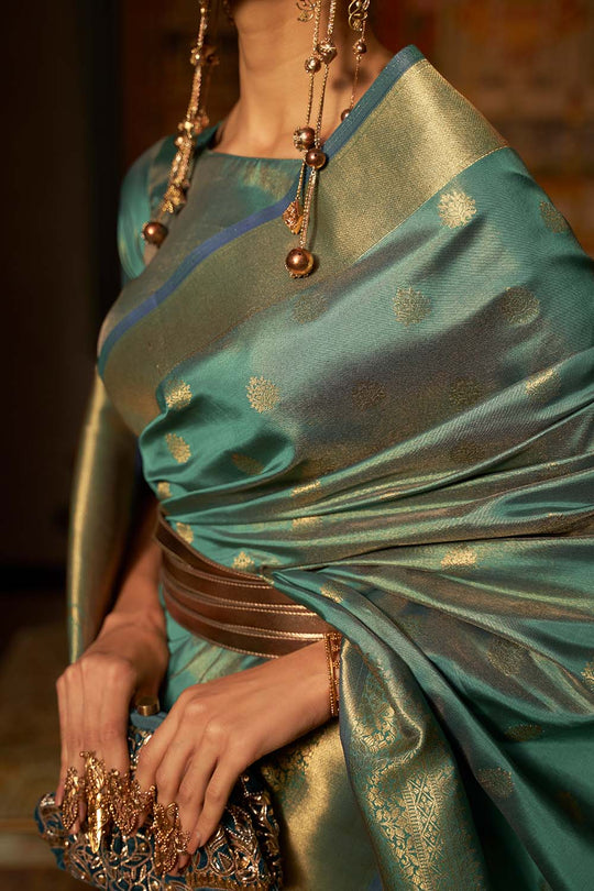 Zoha Green Zari Handloom Weaving Silk One Minute Saree