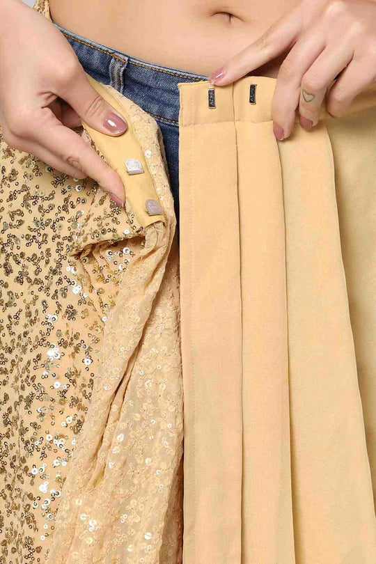 Kylie Beige Georgette Sequins with Embroidery Ready to Wear One Minute Saree